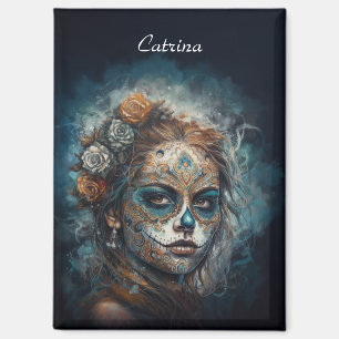 La Catrina Azul Dia de los Muertos Zuckerschädel Magnet