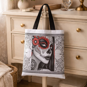 La Catrina Black, White & Red Día de los Muertos Tasche