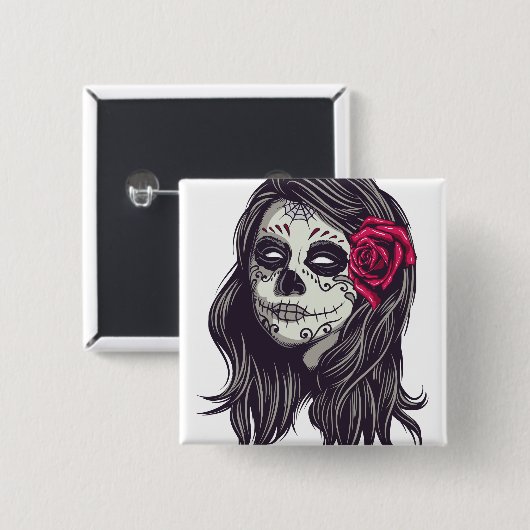 La Catrina - Dia De Los Muertos Button (Vorne & Hinten)