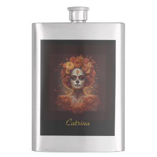 La Catrina Ringelblume Día de los Muertos Zuckersc Flachmann