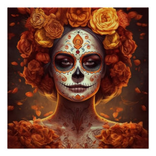 La Catrina Ringelblume Tag der Toten Zuckerschädel Poster