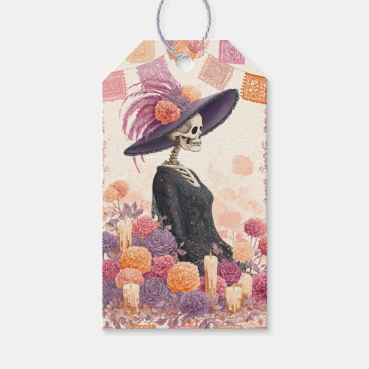 La Catrina Skeleton Lady Day of the Dead Decoupage Geschenkanhänger (Vorderseite)