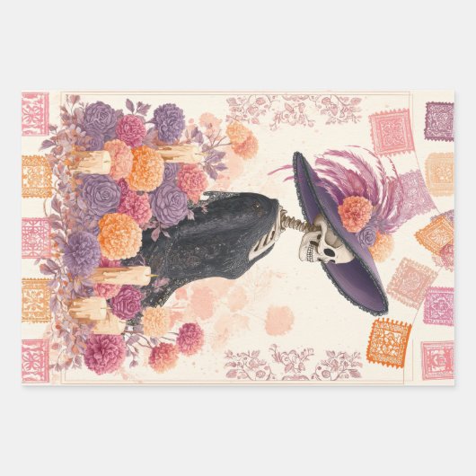 La Catrina Skeleton Lady Day of the Dead Decoupage Geschenkpapier Set (Vorderseite 2)