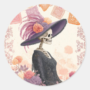 La Catrina Skeleton Lady Day of the Dead Decoupage Runder Aufkleber