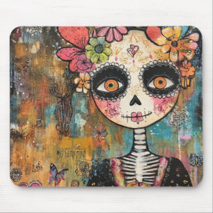 La Catrina-Skelett mit Blumenkrone Mousepad