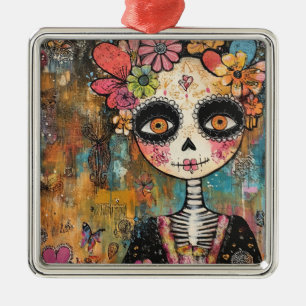 La Catrina-Skelett mit Blumenkrone Ornament Aus Metall