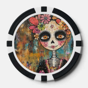 La Catrina-Skelett mit Blumenkrone Pokerchips