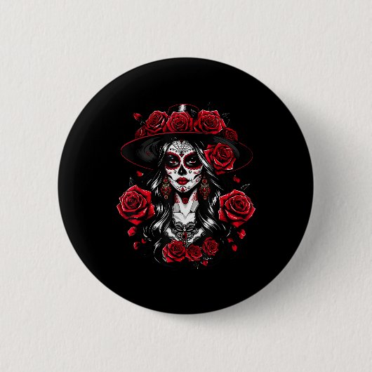 La Catrina Women Dia De Los Muertos Latina Cinco D Button (Vorderseite)