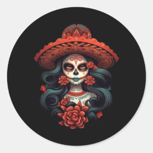 La Catrina Zucker-Schädel-Tag der Regierungsbehörd Runder Aufkleber