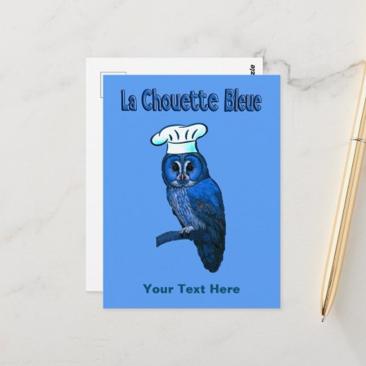 La Chouette Bleue Café Postkarte (Vorderseite/Rückseite Beispiel)