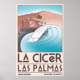 La Cicer Surfing Druck Retro-Strandszene (Las Poster