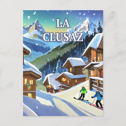 La Clusaz: Glanz der Schnee, echter Charme Postkarte (Vorderseite)
