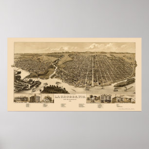 La Crosse, panoramische Karte -1887 WI Poster