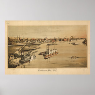 La Crosse WI 1873 Antique Panoramabalkarte Poster