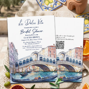 La Dolce Vita Aquarell Venedig QR Code Brautmode Einladung