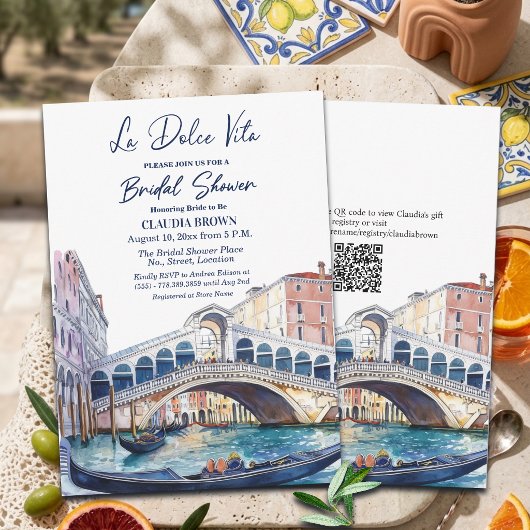 La Dolce Vita Aquarell Venedig QR Code Brautmode Einladung
