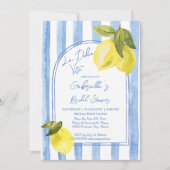 La Dolce Vita blaue Streifen Zitronen Brautparty Einladung (Vorderseite)