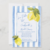 La Dolce Vita blaue Streifen Zitronen Brautparty Einladung (Vorderseite)
