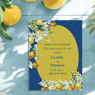 La Dolce Vita Blaue Zitrone Mediterrane Hochzeit Ankündigungspostkarte