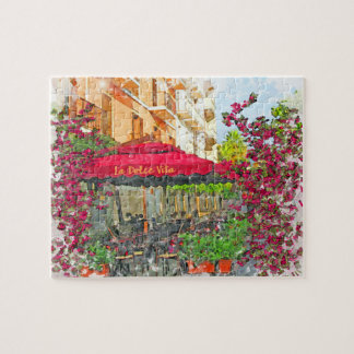 La Dolce Vita Café im Italien-Aquarell-Puzzlespiel Puzzle