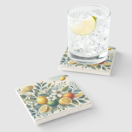 La Dolce Vita Citrus Mediterrane Küche Steinuntersetzer (Seitenansicht)