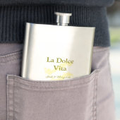 La Dolce Vita gelbe Hochzeitsgesellschaft Name Dat Flachmann (Beispiel)