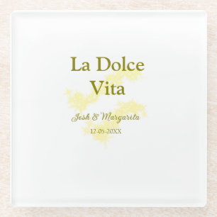 La Dolce Vita gelbe Hochzeitsgesellschaft Name Dat Glasuntersetzer