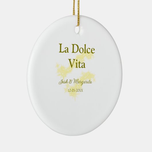 La Dolce Vita gelbe Hochzeitsgesellschaft Name Dat Keramik Ornament (Rechts)