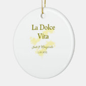 La Dolce Vita gelbe Hochzeitsgesellschaft Name Dat Keramik Ornament (Links)