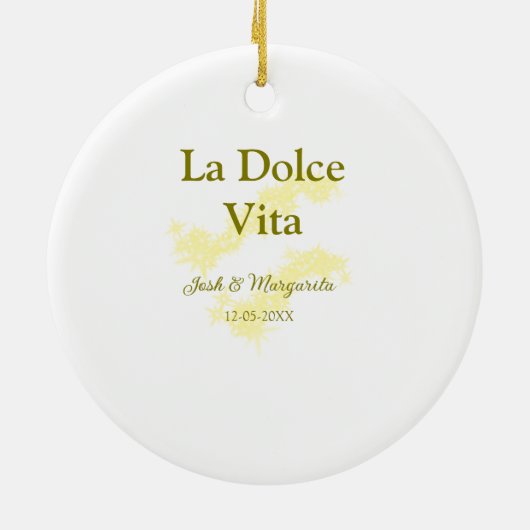 La Dolce Vita gelbe Hochzeitsgesellschaft Name Dat Keramik Ornament (Hinten)