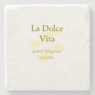 La Dolce Vita gelbe Hochzeitsgesellschaft Name Dat Steinuntersetzer