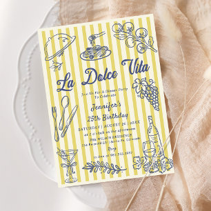 La Dolce Vita Gelbe Streifen Italienische Dinnerpa Einladung