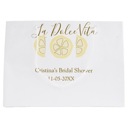 La Dolce Vita gelbe Zitronen-Junggesellinnenabschi Große Geschenktüte (Vorderseite)
