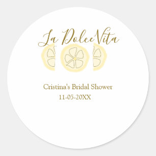 La Dolce Vita gelbe Zitronen-Junggesellinnenabschi Runder Aufkleber