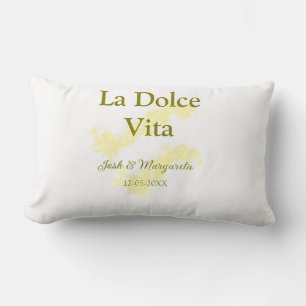 La Dolce Vita gelbes Hochzeitspaar Name Datum glit Lendenkissen