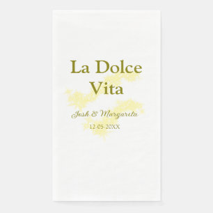 La Dolce Vita gelbes Hochzeitspaar Name Datum Glit Serviette