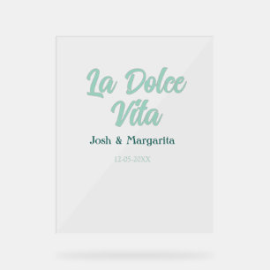 La Dolce Vita grün blau Pastell Name Datum Hochzei Acrylschild