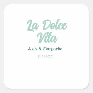 La Dolce Vita grün blau pastell name datum hochzei Quadratischer Aufkleber