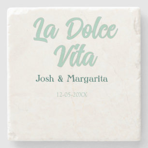 La Dolce Vita grün blau pastell name datum hochzei Steinuntersetzer