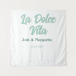 La Dolce Vita grün blau pastell name datum hochzei Wandteppich