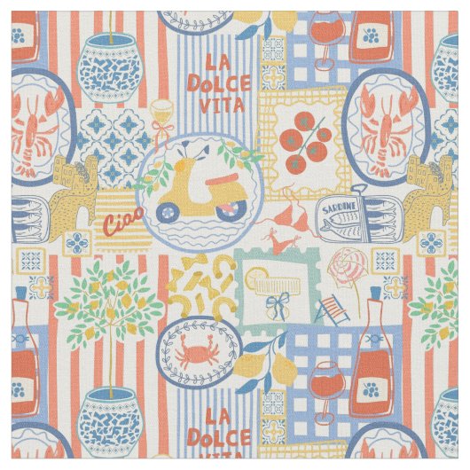 La Dolce Vita Italian Summer Lemons Mediterranean  Stoff (Nahaufnahme)