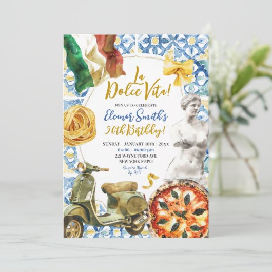 La Dolce Vita Italienisches Abendessen Thema Erwac Einladung (Stehend Vorderseite)