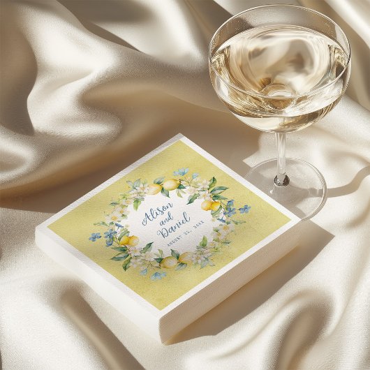 La Dolce Vita Lemon Floral Wedding Paper Napkin Serviette