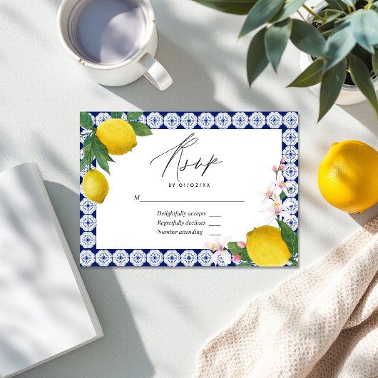 "La Dolce Vita" Lemon Italienische Hochzeit RSVP Karte