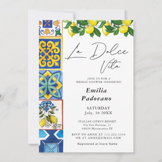 La Dolce Vita Lemon Italienisches Tiles Brautparty Einladung (Vorderseite)