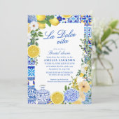 La Dolce Vita Lemon Mediterranean Bridal shower Einladung (Stehend Vorderseite)
