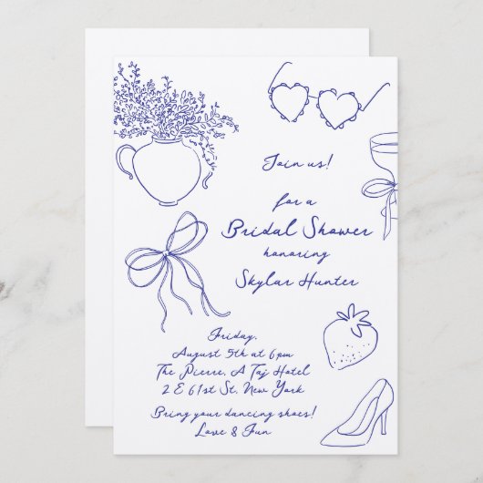 La Dolce Vita Retro Cobalt Blue UAWG Brautparty Einladung (Vorne/Hinten)