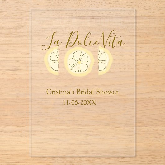 La Dolce Vita yellow lemon bridal shower pastel bo Acryleinladungen (Vorderseite)