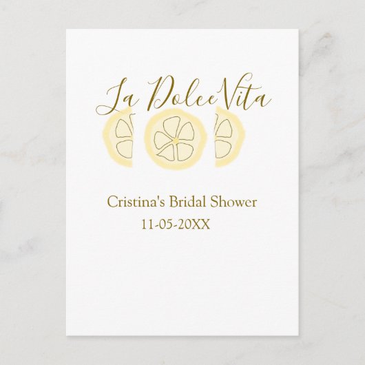 La Dolce Vita yellow lemon bridal shower pastel bo Postkarte (Vorderseite)
