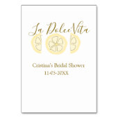 La Dolce Vita yellow lemon bridal shower pastel bo Tischnummer (Rückseite)